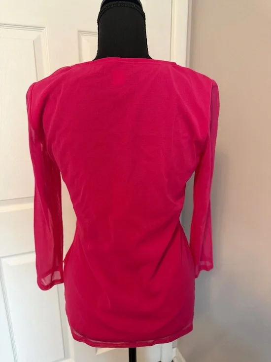 Alfani Hot Pink Layered Sheer Sleeve Top - Picture 5 of 5